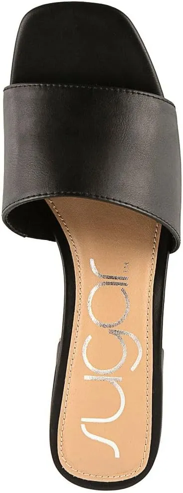 Sugar Women's Slip-On Block Heel Sandals – Square Toe Dress Mules with Low Heel – Comfortable Slide Shoes for Casual or Work Outfits