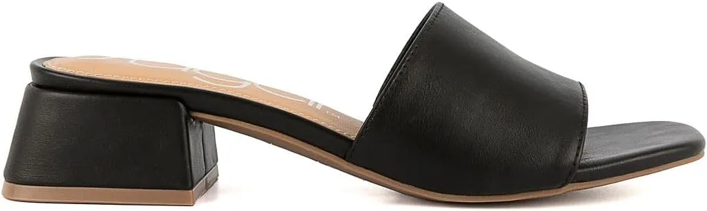 Sugar Women's Slip-On Block Heel Sandals – Square Toe Dress Mules with Low Heel – Comfortable Slide Shoes for Casual or Work Outfits