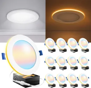 Sunco 12 Pack 6 Inch LED Recessed Light with Night Light, Canless Recessed Lighting, 1500 LM, 15W (150W Equivalent), Selectable CCT 2700K/3000K/4000K/5000K/6000K, Dimmable, with Junction Box.