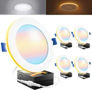 Sunco 6 Inch LED Recessed Light with Night Light, Canless Recessed Lighting, 1500 LM, 15W (150W Equivalent), Selectable CCT 2700K/3000K/4000K/5000K/6000K, Dimmable, with Junction Box 4 Pack