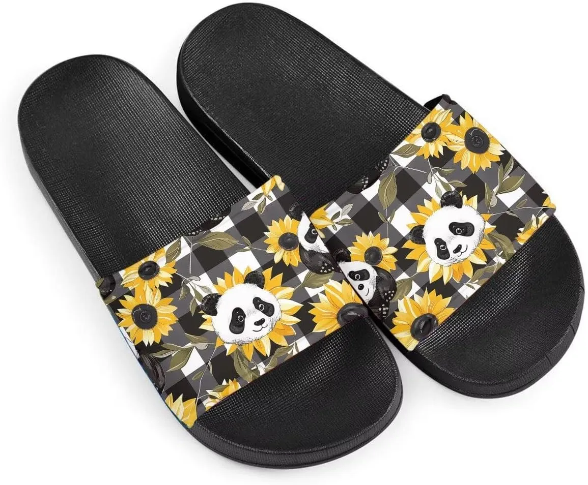 Sunflower Panda Pattern Sandals for Women Girls Lightweight Comfortable EVA Flat Sandal for Indoor Outdoor
