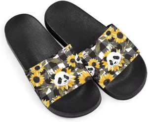 Sunflower Panda Pattern Sandals for Women Girls Lightweight Comfortable EVA Flat Sandal for Indoor Outdoor