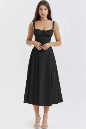 SUNHEART SUNSET LACE UP DRESS - BLACK