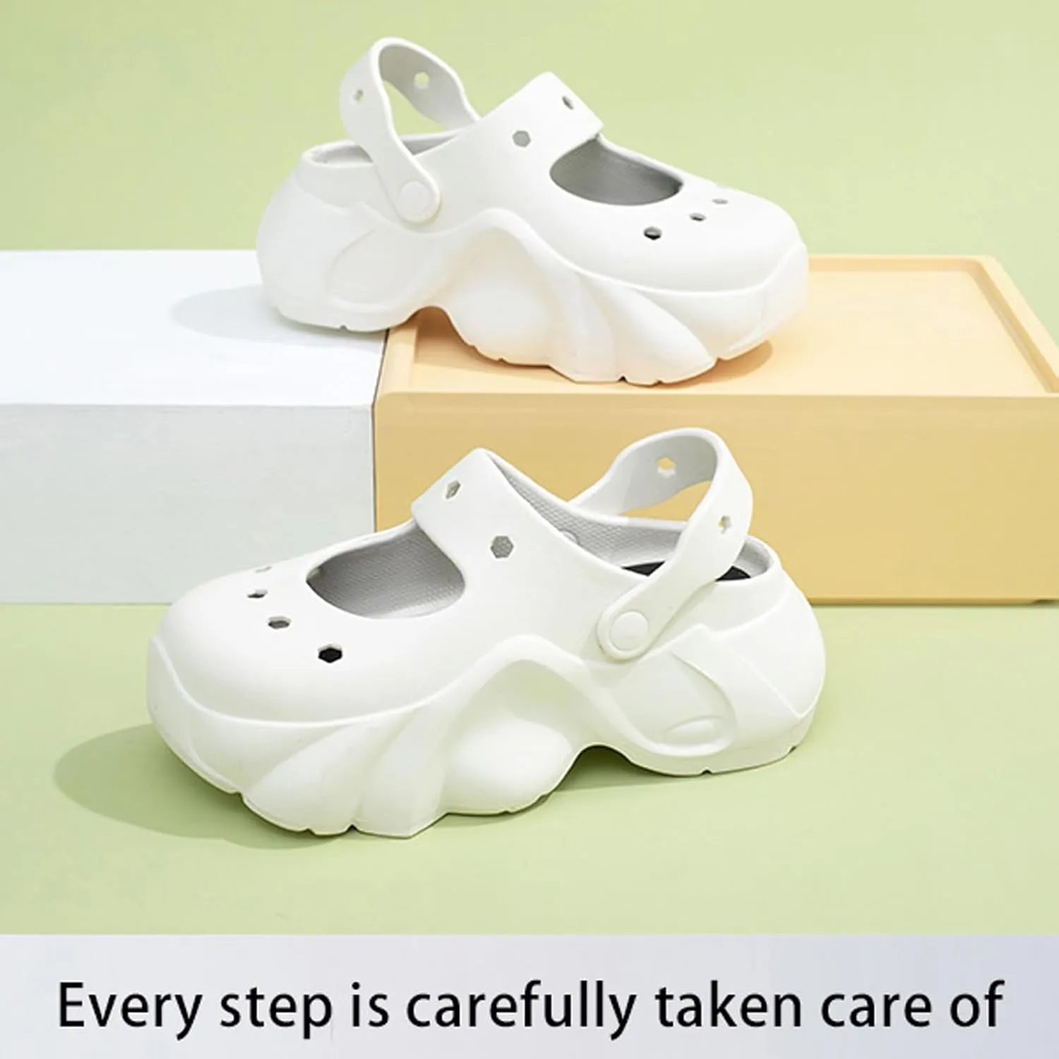 Sunporx Women's Platform Clogs Cute Soft Comfortable Beach Slip on Hight Heels Garden Sandals with DIY Charms Clog Shoes Lndoor Outdoor Walking Slippers