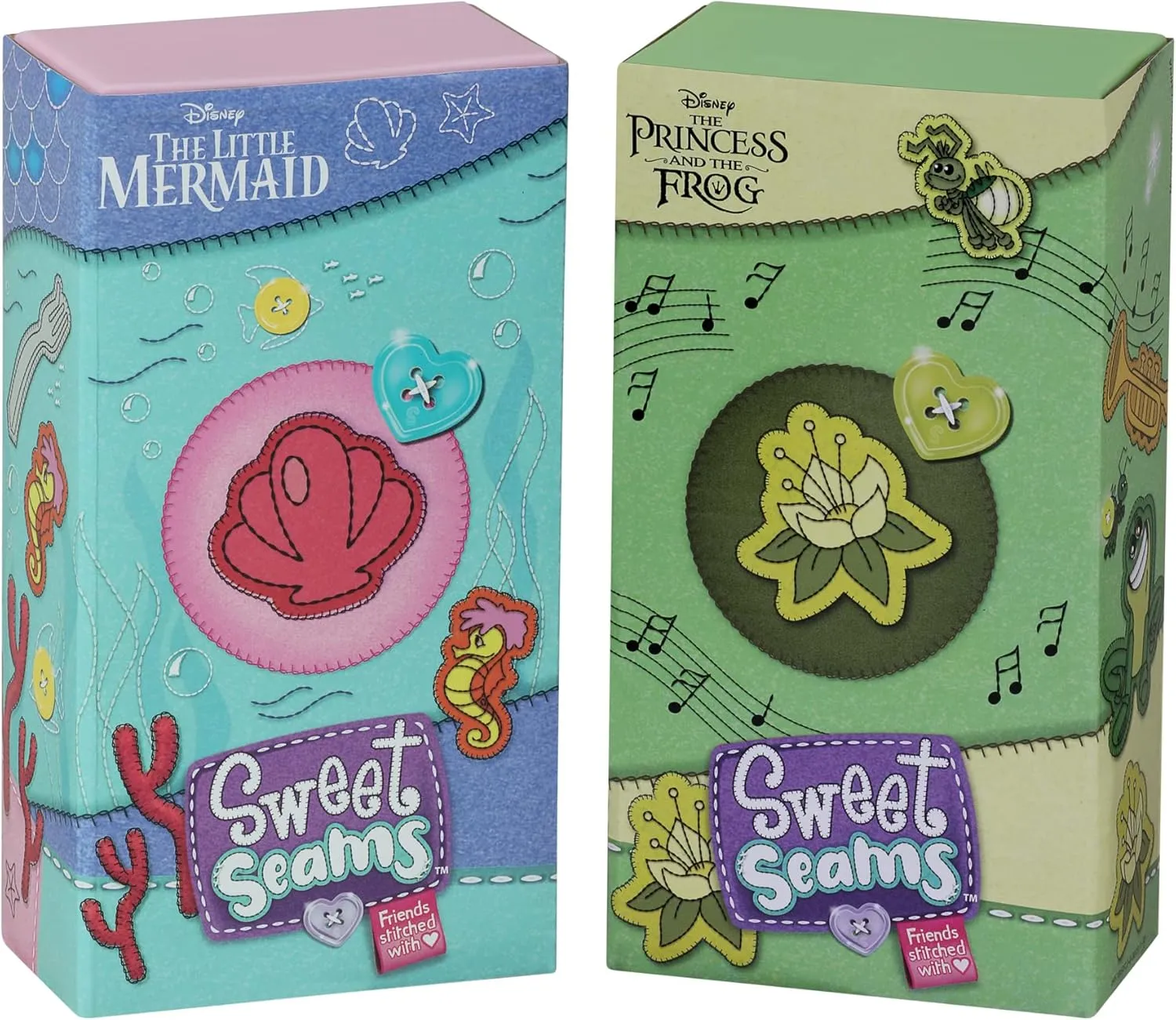 Sweet Seams 6" Soft Rag Doll Bundle Pack – 2pc Toy | The Little Mermaid Ariel Doll and Vanity Playset, The Princess and The Frog Tiana Doll & Kitchen Playset