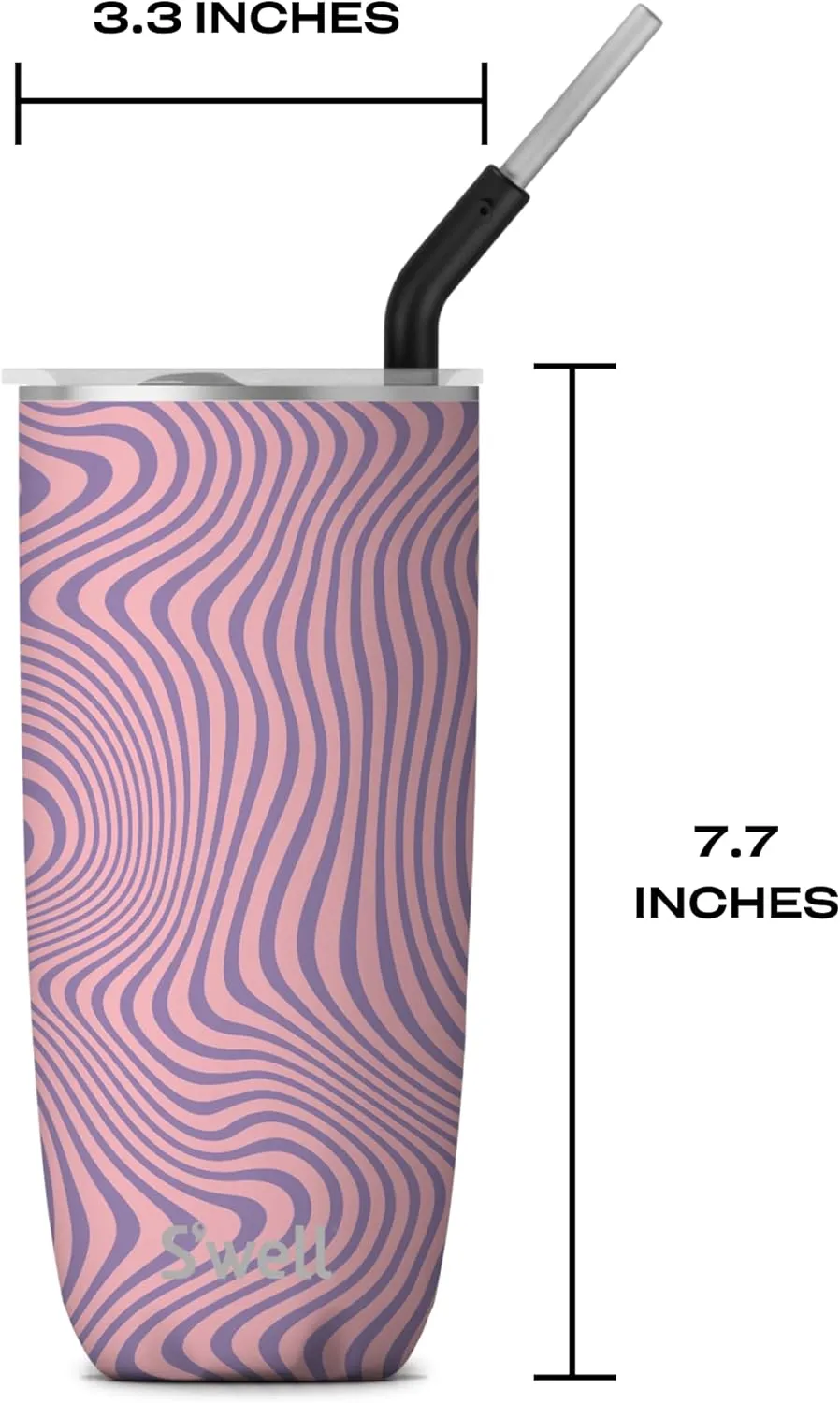 S'well Stainless Steel Tumbler with Straw and Slide-Open Lid, 24oz, Lavender Swirl, Triple Layered Vacuum Insulated Containers Keeps Drinks Cold for 18 Hours and Hot for 5, BPA Free