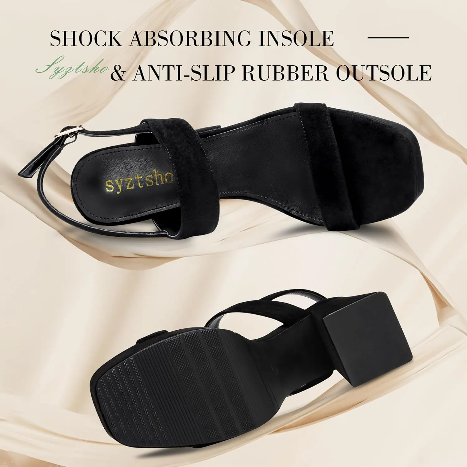syztsho Platform Heels for Women Chunky High Heel Sandals Suede Ankle Strap Sexy Wedding Dress Pumps Square Toe Wedges Shoes