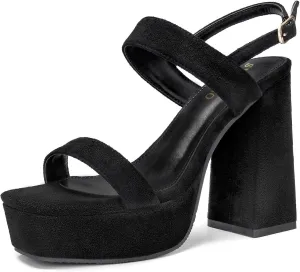 syztsho Platform Heels for Women Chunky High Heel Sandals Suede Ankle Strap Sexy Wedding Dress Pumps Square Toe Wedges Shoes