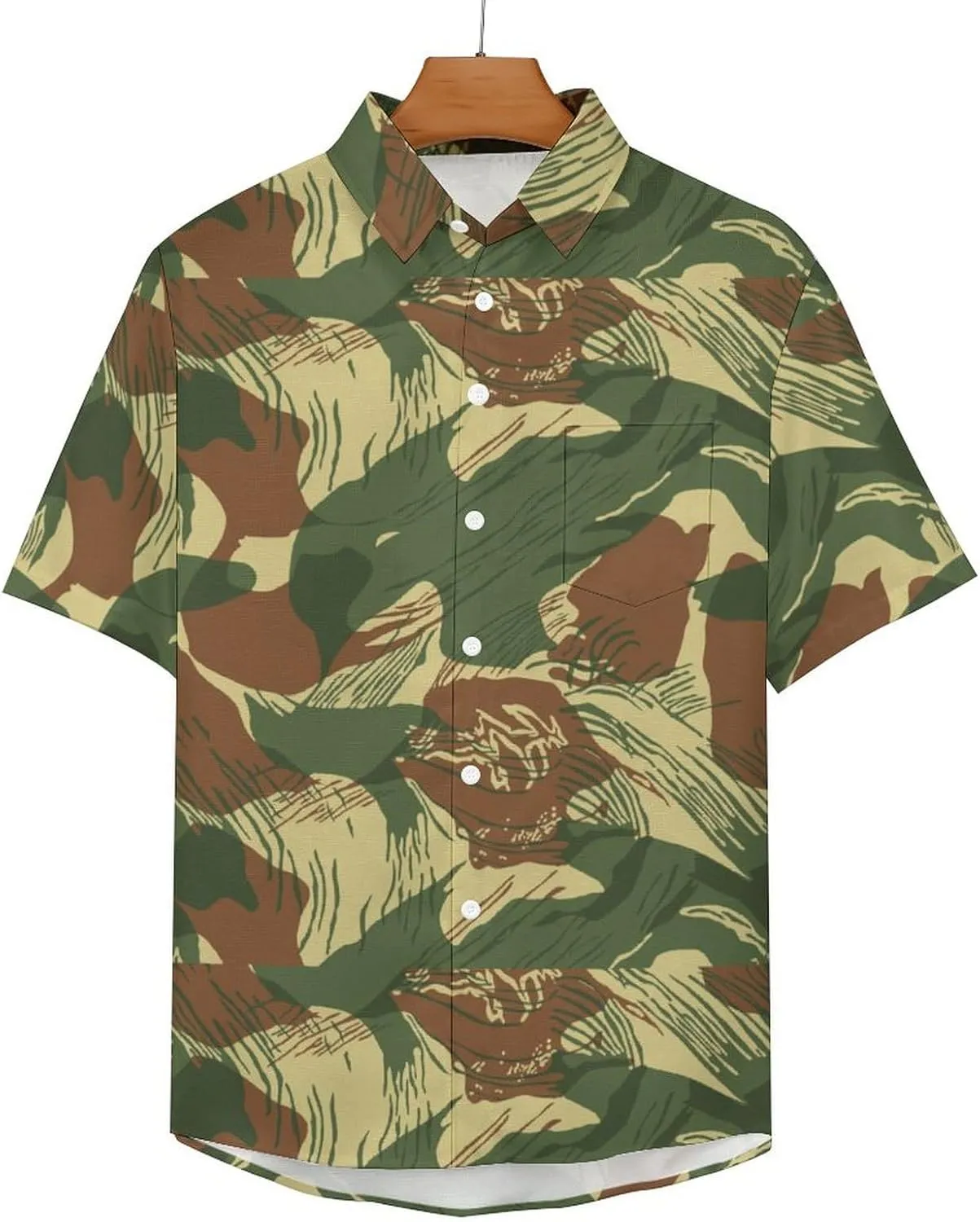 SZDIZOWE Rhodesian Camouflage Men's Imitation Linen Short Sleeve Shirt Button Up with Pocket