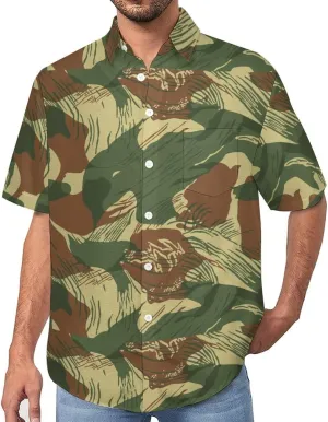 SZDIZOWE Rhodesian Camouflage Men's Imitation Linen Short Sleeve Shirt Button Up with Pocket