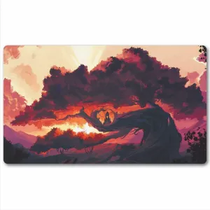 TCG Playmat Board Game Trading Card Tabletop Pad MTG for Games Smooth Cloth Surface Rubber Base with Stitched Edges Original Art Designs 24X14inch-fantasy Tree