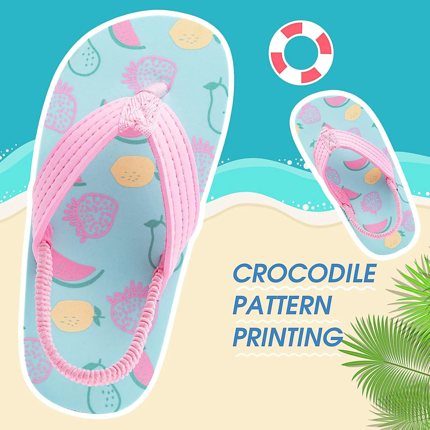 techcity Toddler Boys Girls Flip Flops Kids Unicorn Dinosaur Sandals Beach Pool Water Shoes with Back Strap
