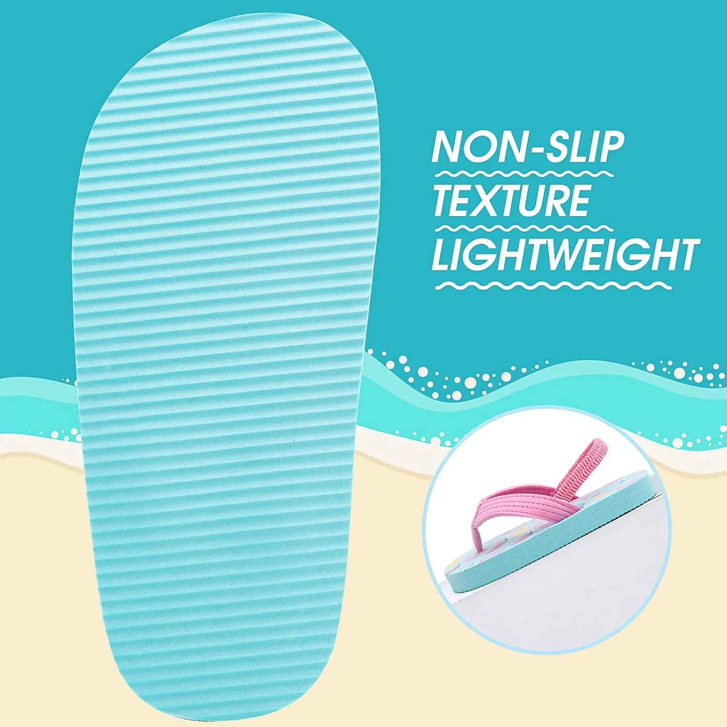 techcity Toddler Boys Girls Flip Flops Kids Unicorn Dinosaur Sandals Beach Pool Water Shoes with Back Strap