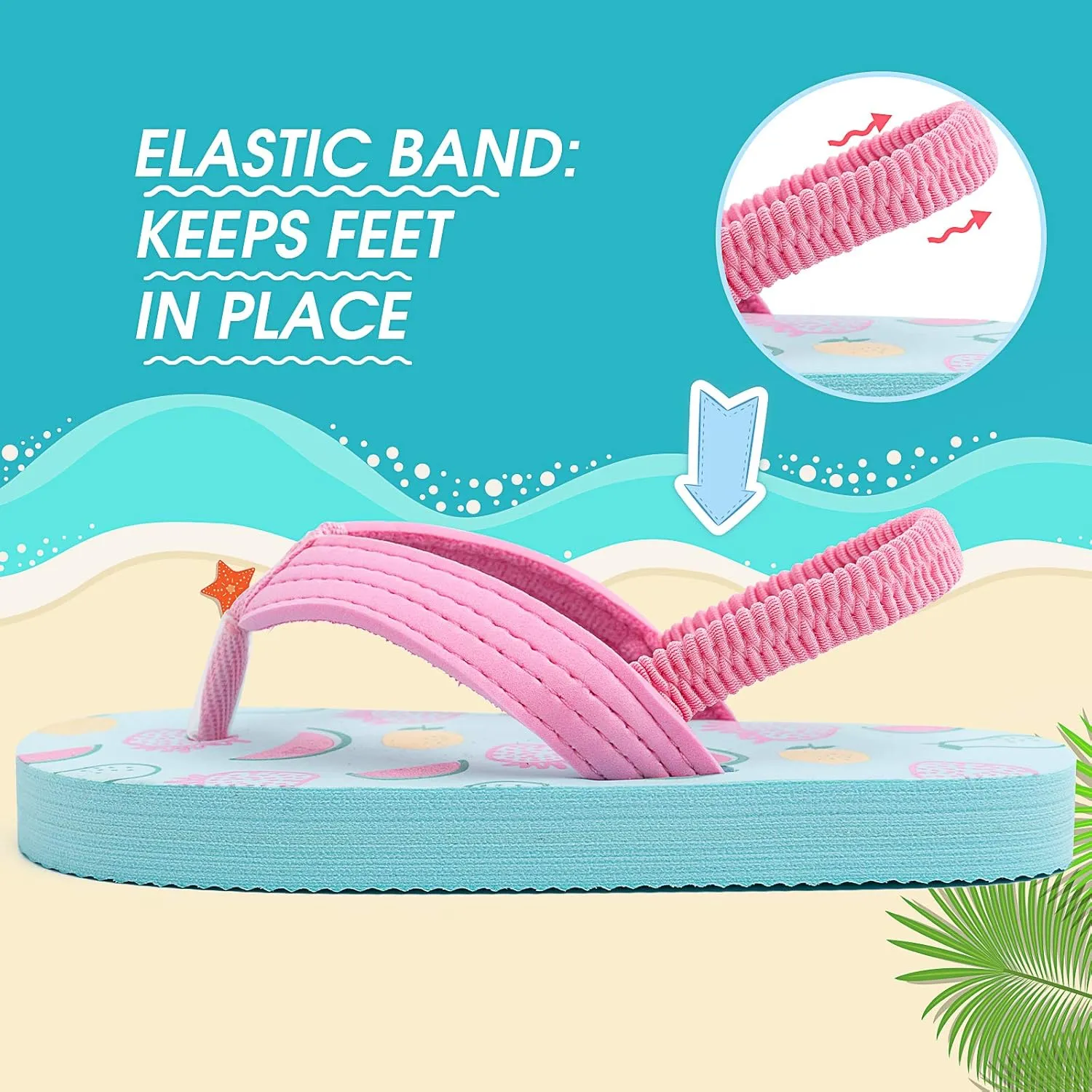 techcity Toddler Boys Girls Flip Flops Kids Unicorn Dinosaur Sandals Beach Pool Water Shoes with Back Strap