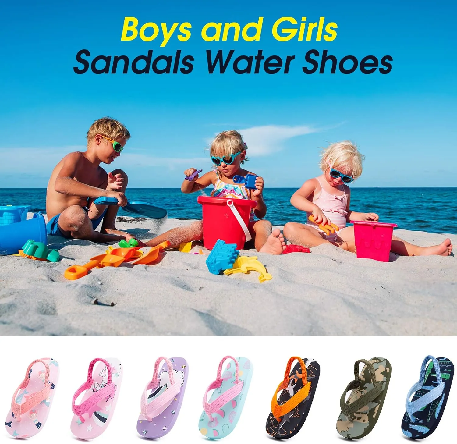 techcity Toddler Boys Girls Flip Flops Kids Unicorn Dinosaur Sandals Beach Pool Water Shoes with Back Strap