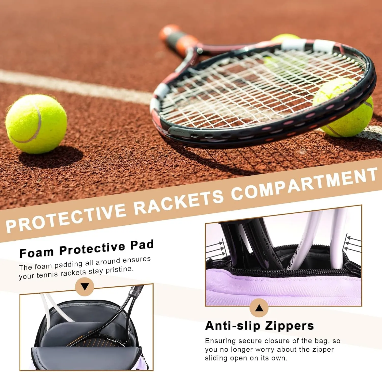Tennis Bag Holds 2 Rackets, Professional Tennis Bags for Women, Tennis Backpack with Ventilated Shoe Compartment