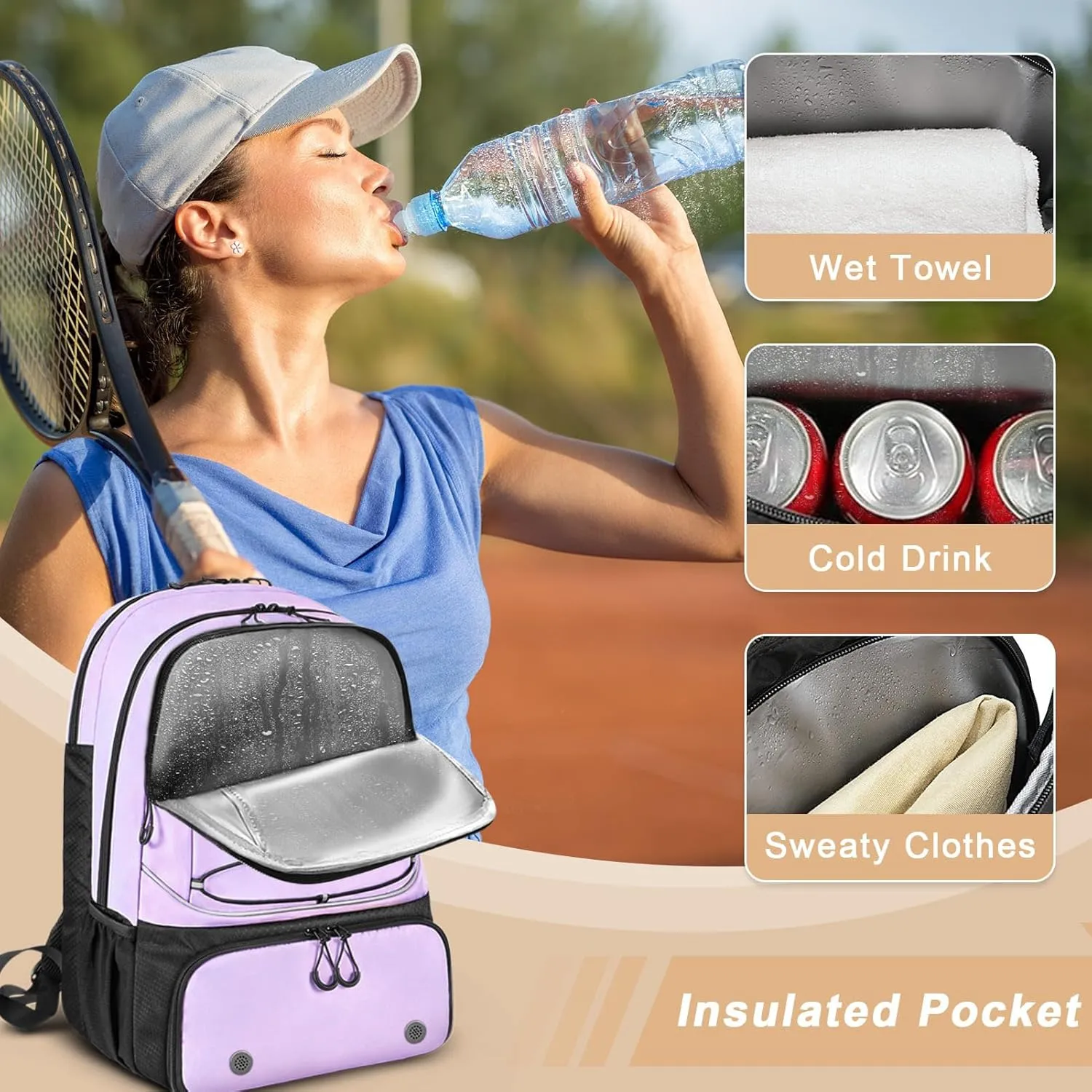 Tennis Bag Holds 2 Rackets, Professional Tennis Bags for Women, Tennis Backpack with Ventilated Shoe Compartment