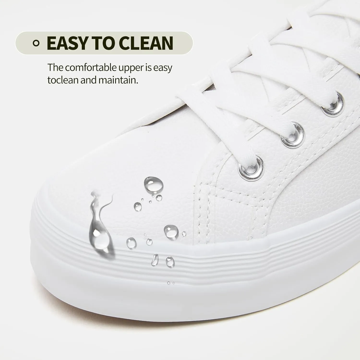 THATXUAOV Women's White Platform Shoes,PU Leather Sneaker for Women,Fashion Casual Tennis Shoes,Black Low Top Platform Walking for Women