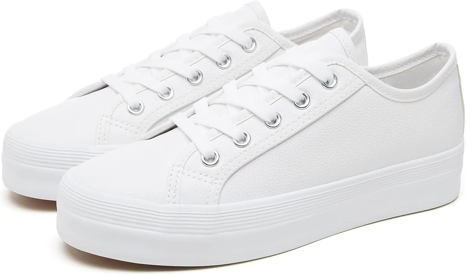 THATXUAOV Women's White Platform Shoes,PU Leather Sneaker for Women,Fashion Casual Tennis Shoes,Black Low Top Platform Walking for Women