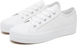 THATXUAOV Women's White Platform Shoes,PU Leather Sneaker for Women,Fashion Casual Tennis Shoes,Black Low Top Platform Walking for Women