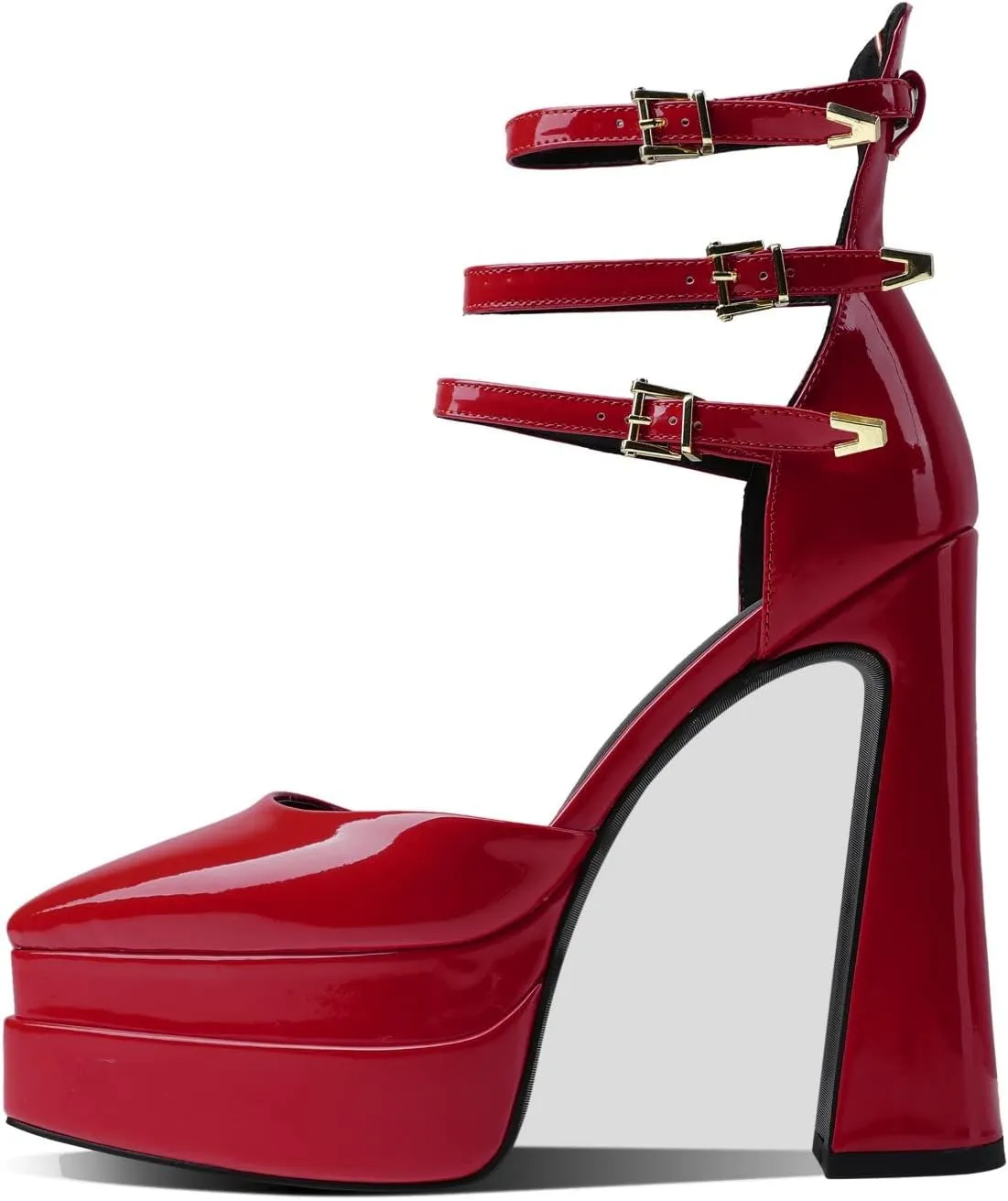 THESHY Womens Platform Chunky Heels Ankle Strap Chunky Block High Heel Pointed Toe Fashion Buckles Dress Pumps