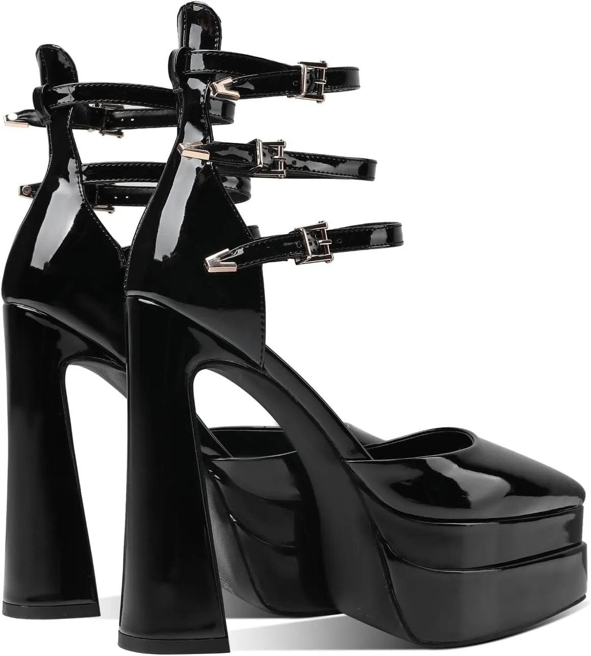THESHY Womens Platform Chunky Heels Ankle Strap Chunky Block High Heel Pointed Toe Fashion Buckles Dress Pumps