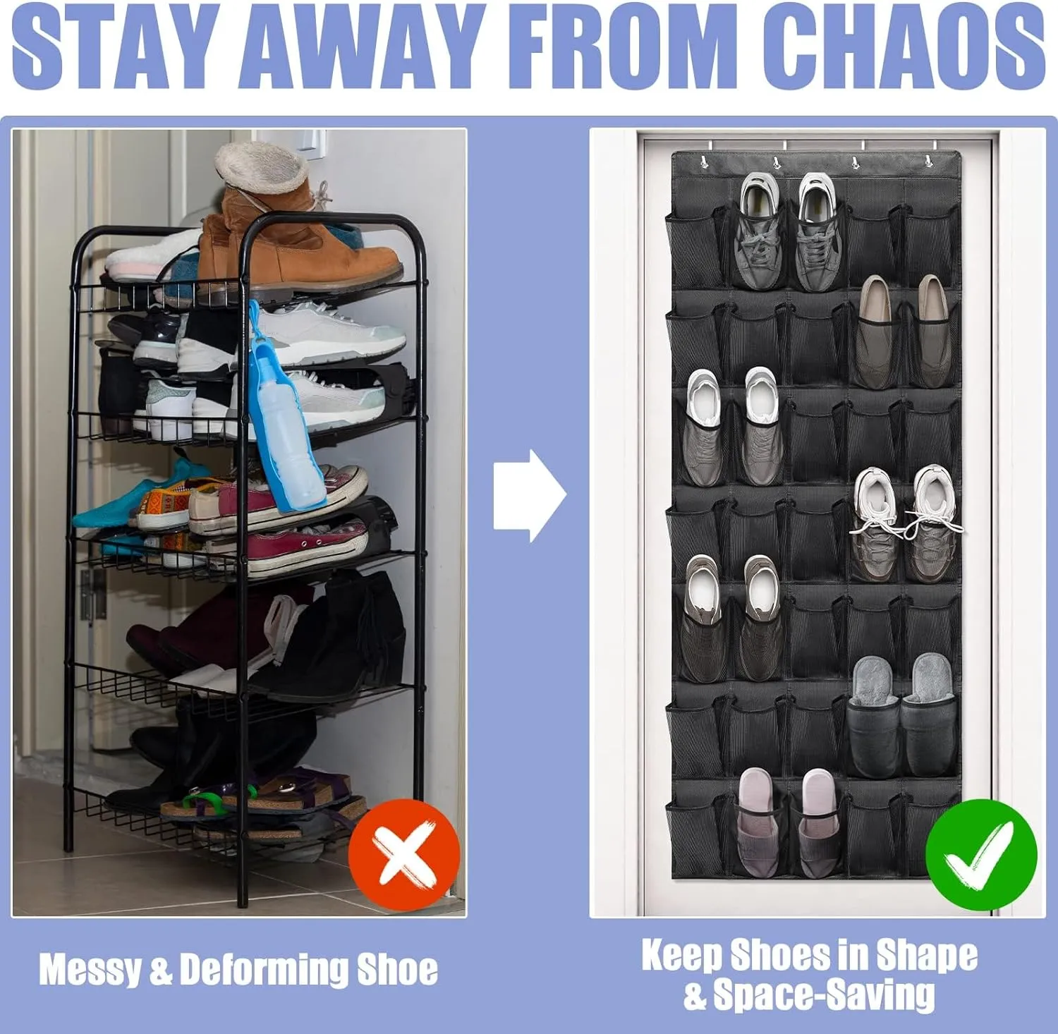 Tiblue Over The Door Shoe Organizers 35 Mesh Pockets Hanging Shoe Organizer Shoe Rack For Closet Entryway Bedroom Bathroom Pantry Shoe Holder, Men Sneakers, Women High Heeled Shoes, Flip Flops Black
