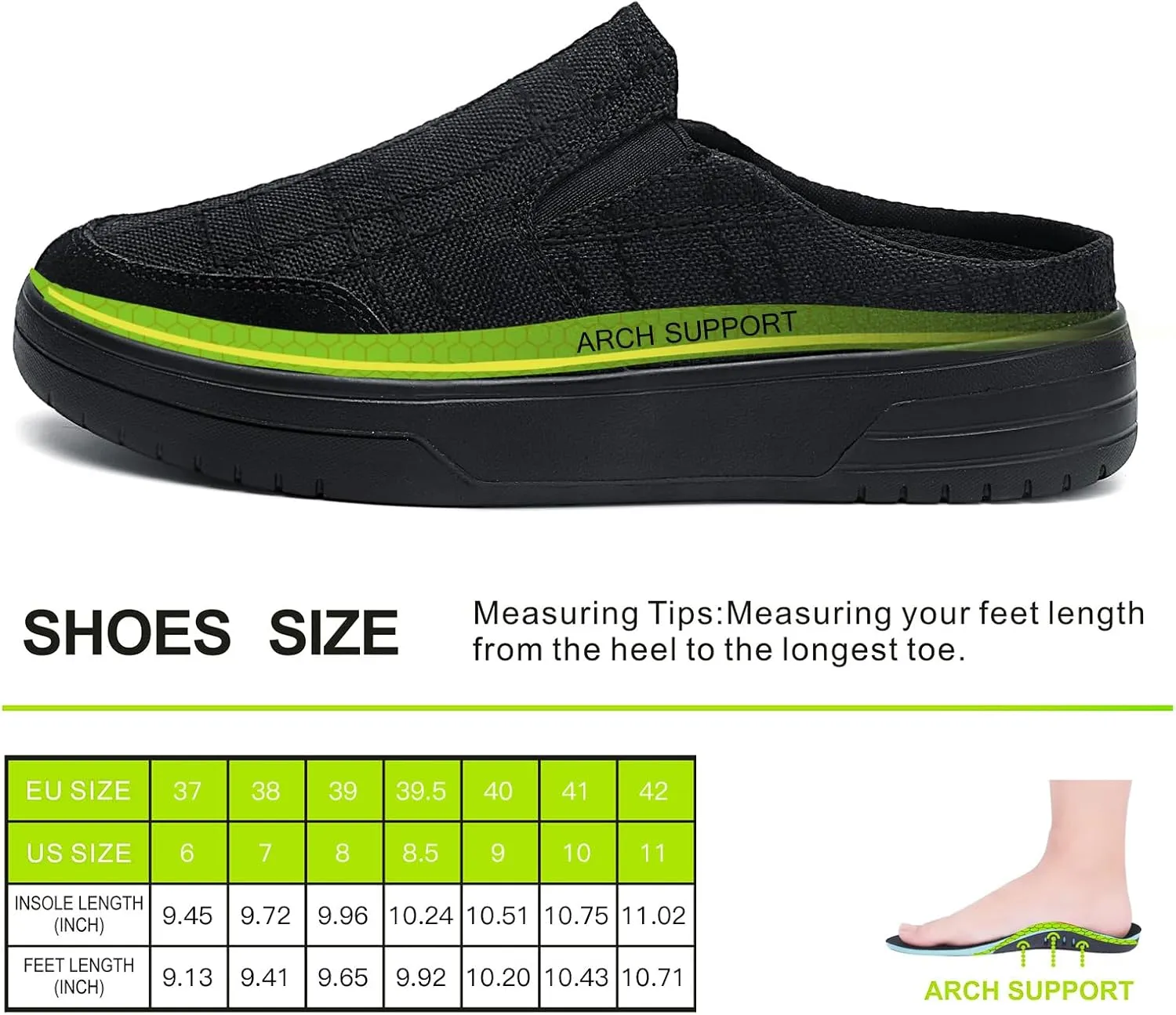 TIDU Women's Orthopedic Shoes Arch Support Slippers for Plantar Fasciitis Diabetic Casual Slip On Mules Comfortable Walking Canvas Loafer