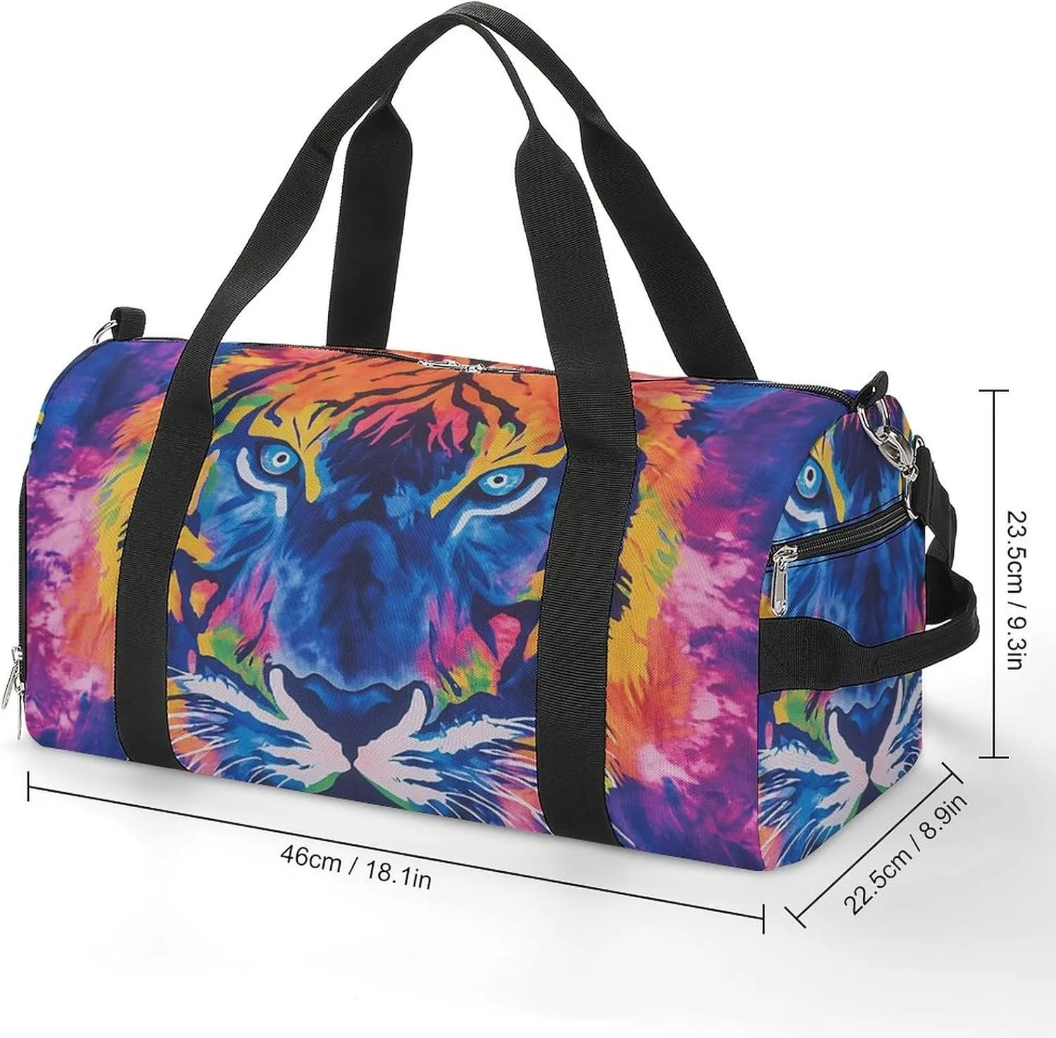 Tie Dye Pattern of Tiger Fitness Large Gym Bag for Unisex with Shoe Compartment & Wet Pocket
