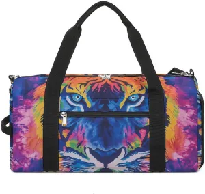 Tie Dye Pattern of Tiger Fitness Large Gym Bag for Unisex with Shoe Compartment & Wet Pocket