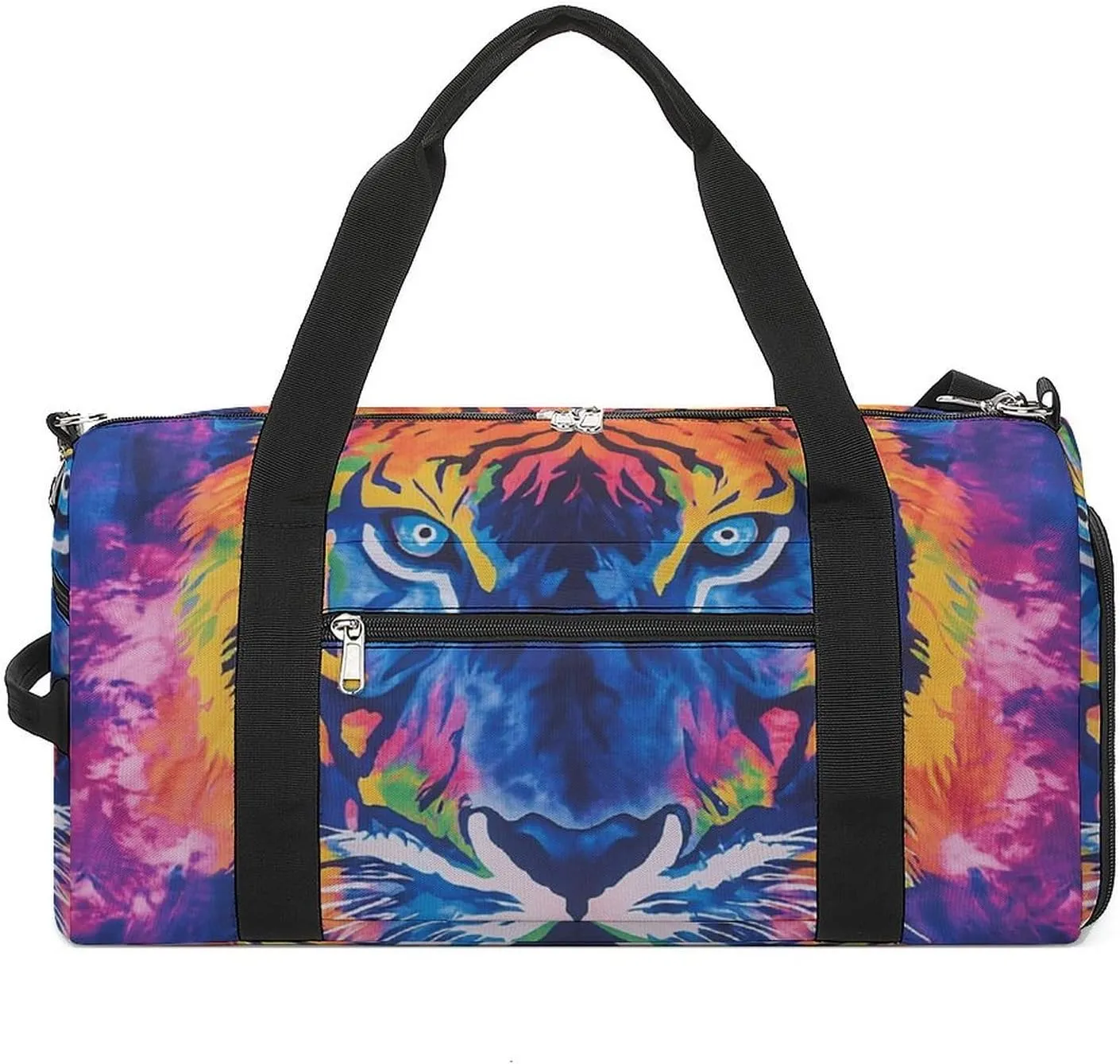 Tie Dye Pattern of Tiger Fitness Large Gym Bag for Unisex with Shoe Compartment & Wet Pocket