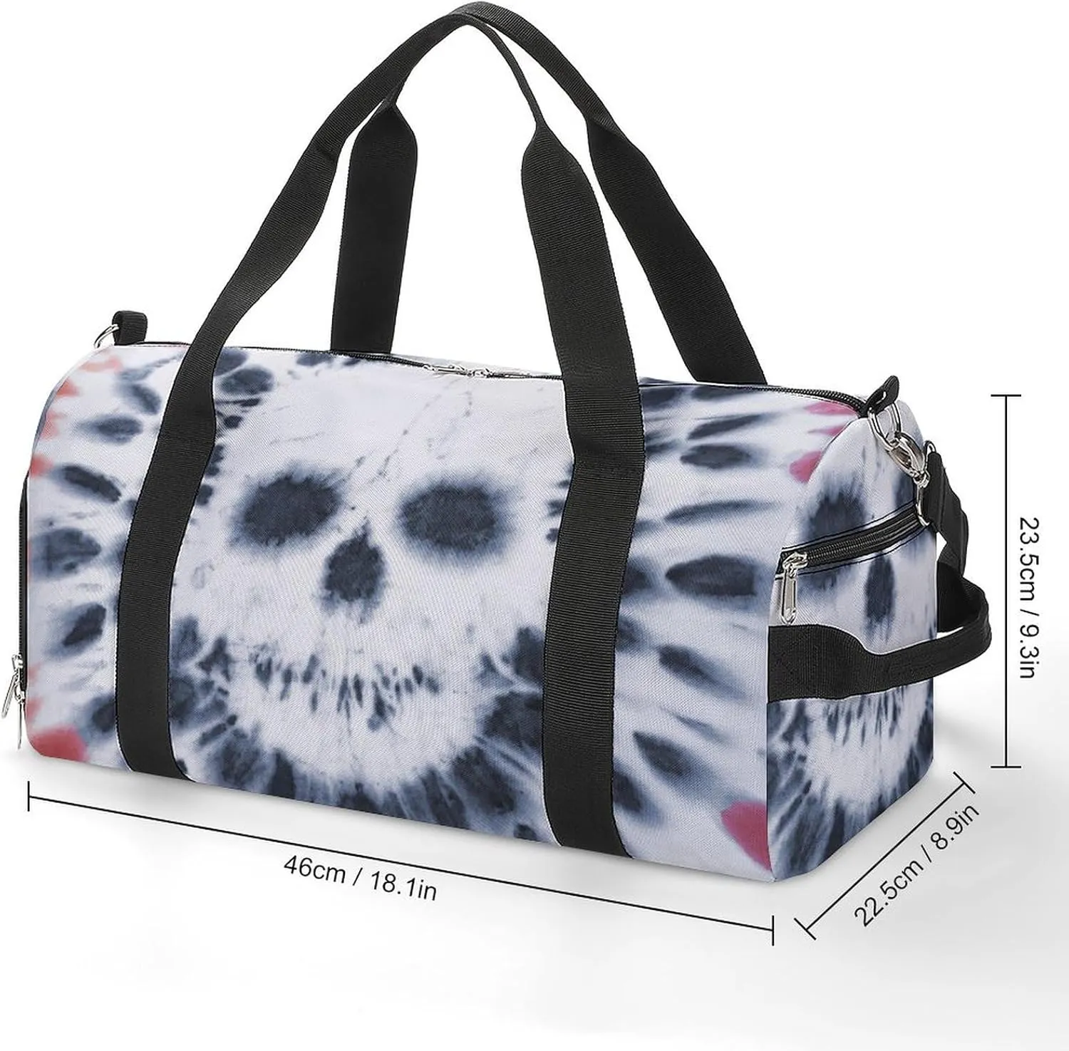 Tie Dye with Skulls Fitness Large Gym Bag for Unisex with Shoe Compartment & Wet Pocket