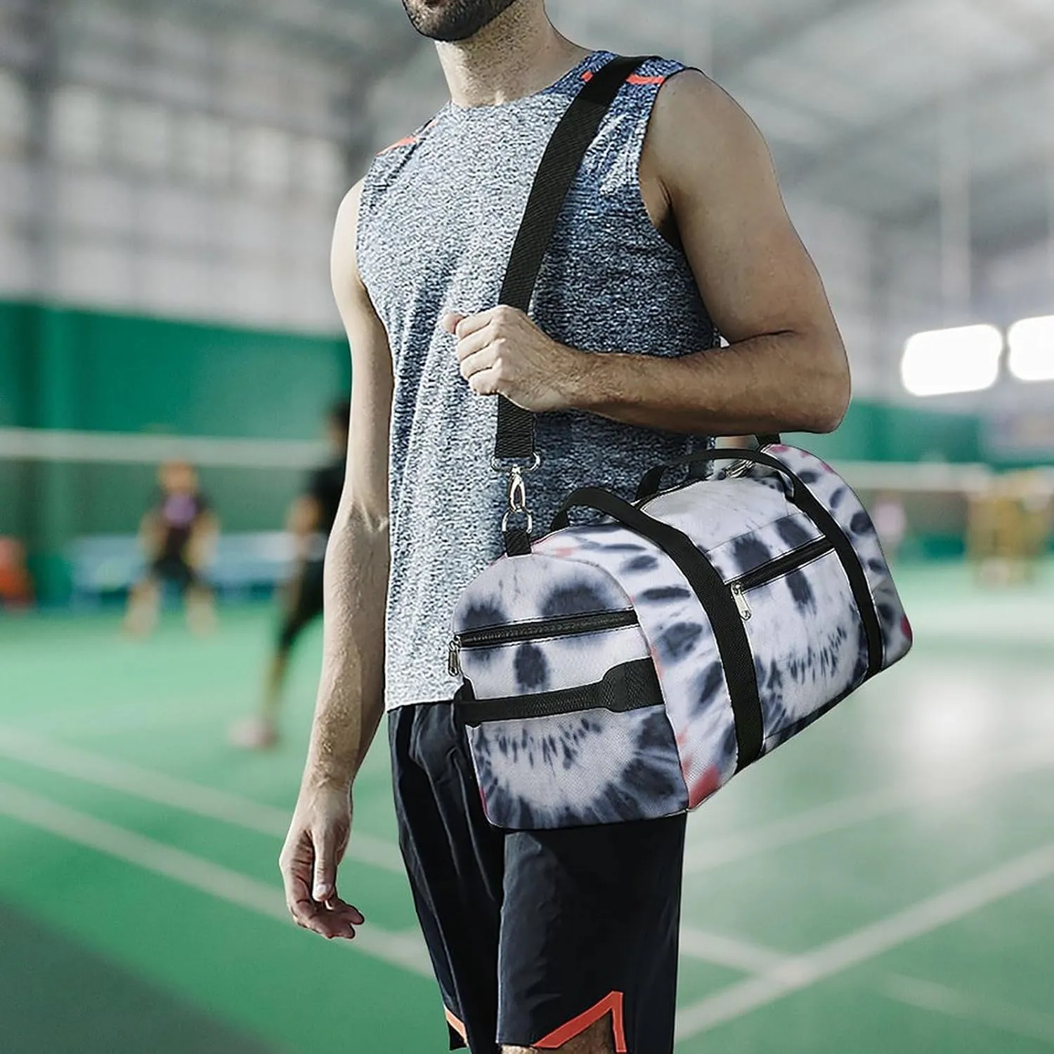 Tie Dye with Skulls Fitness Large Gym Bag for Unisex with Shoe Compartment & Wet Pocket
