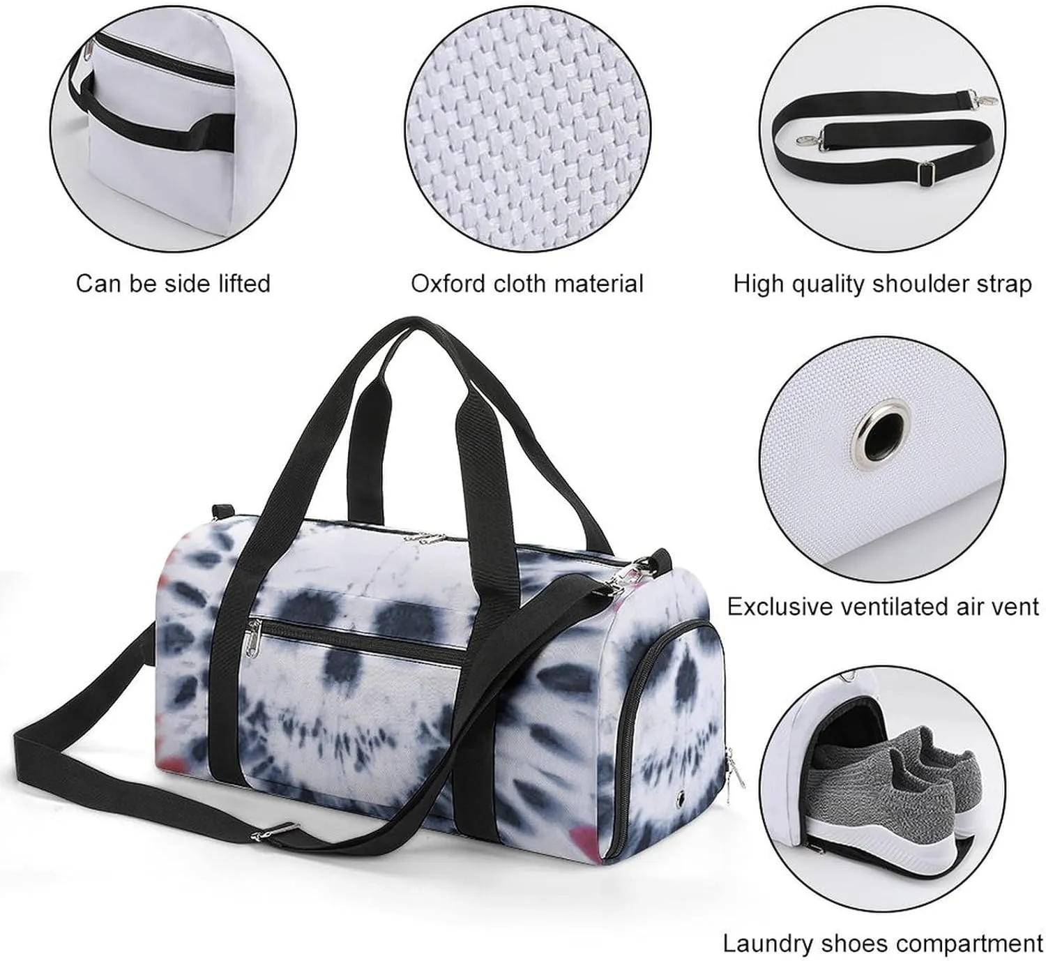 Tie Dye with Skulls Fitness Large Gym Bag for Unisex with Shoe Compartment & Wet Pocket