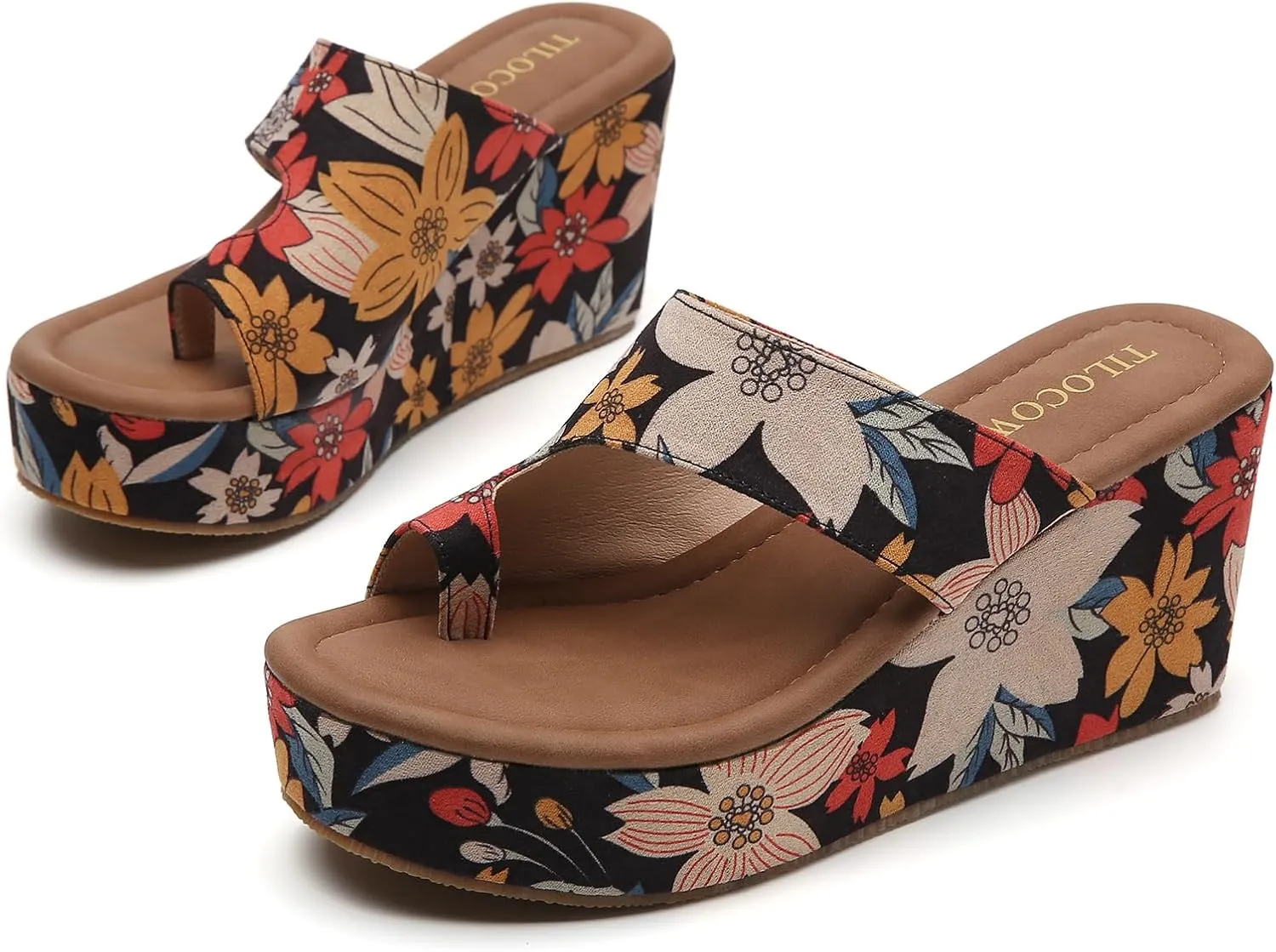 Tilocow Wedge Bunion Sandals for Women Platform Slipper High Heel Wedge Flip-Flop Light Weight Ladies Shoes