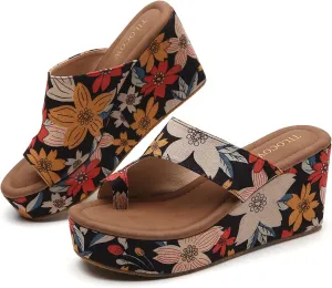 Tilocow Wedge Bunion Sandals for Women Platform Slipper High Heel Wedge Flip-Flop Light Weight Ladies Shoes