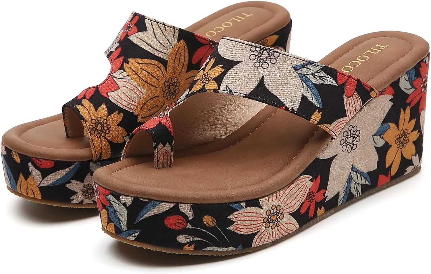 Tilocow Wedge Bunion Sandals for Women Platform Slipper High Heel Wedge Flip-Flop Light Weight Ladies Shoes
