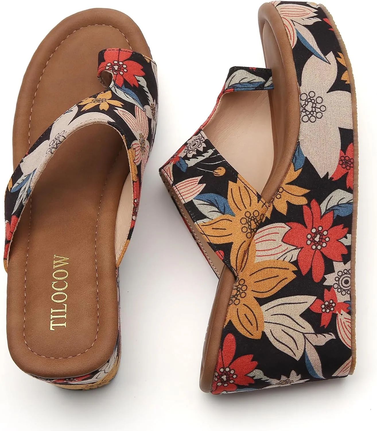 Tilocow Wedge Bunion Sandals for Women Platform Slipper High Heel Wedge Flip-Flop Light Weight Ladies Shoes