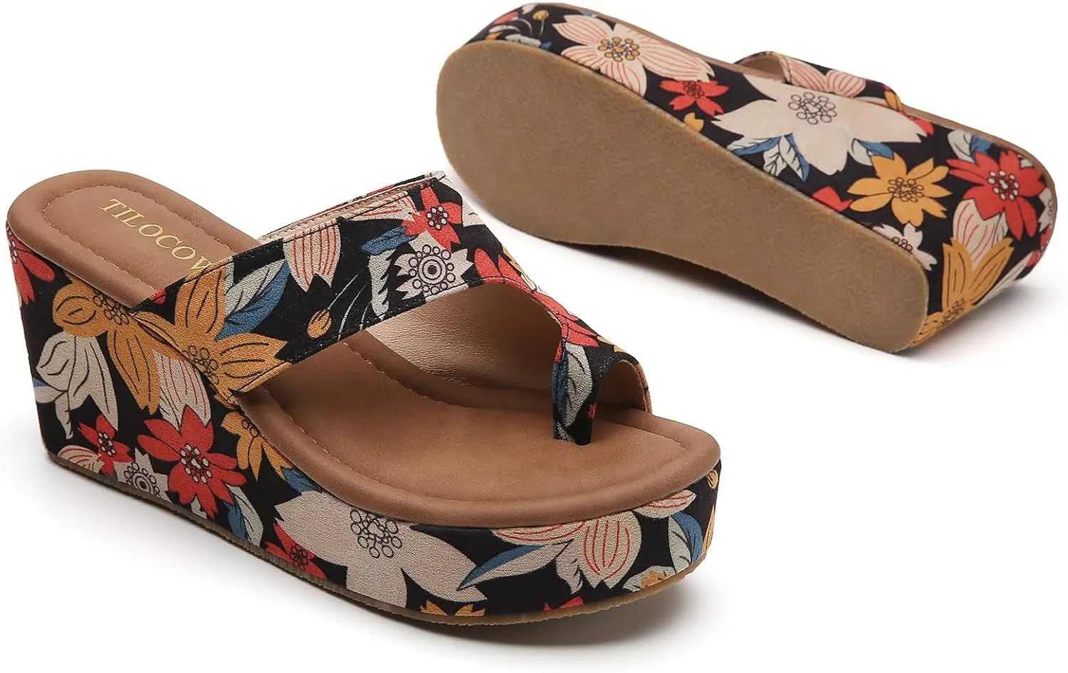 Tilocow Wedge Bunion Sandals for Women Platform Slipper High Heel Wedge Flip-Flop Light Weight Ladies Shoes