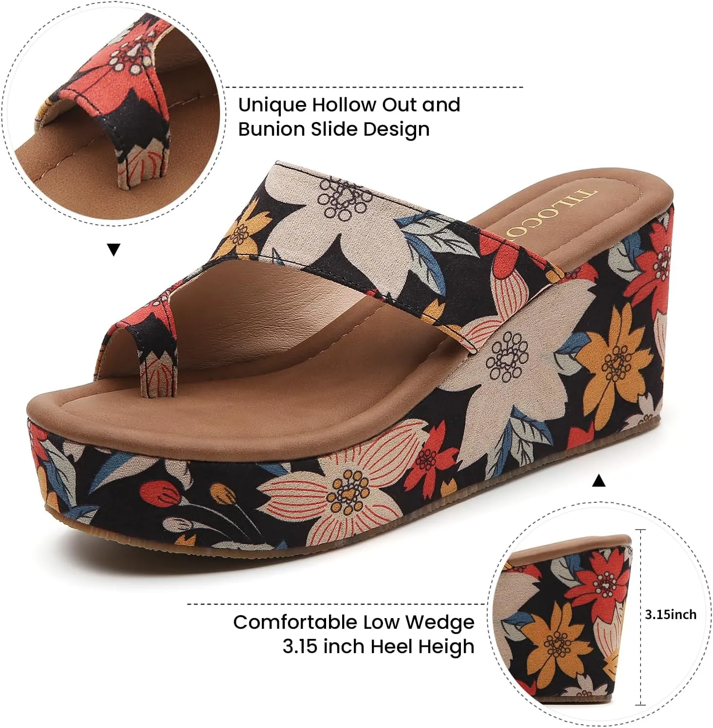 Tilocow Wedge Bunion Sandals for Women Platform Slipper High Heel Wedge Flip-Flop Light Weight Ladies Shoes