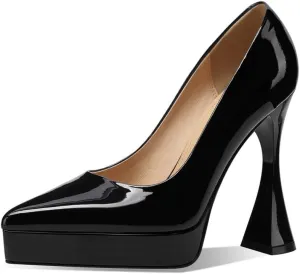 TinaCus Handmade Platform High Heels Women's Pointed Toe Patent Leather Stylish Pumps Shoes