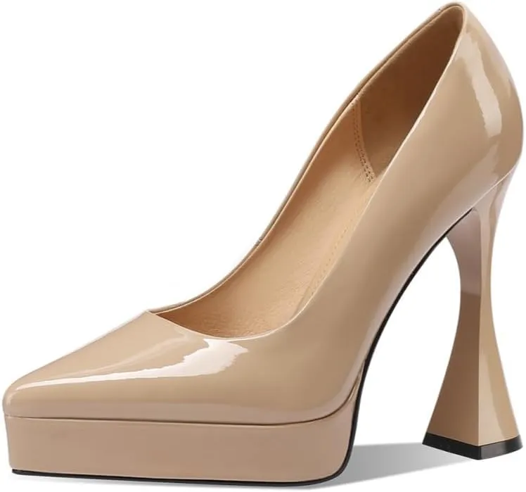 TinaCus Handmade Platform High Heels Women's Pointed Toe Patent Leather Stylish Pumps Shoes