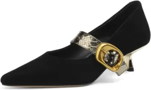 TinaCus Suede Leather Handmade Belt Buckle Women's Pointed Toe Kitten Heels Chic Pumps Shoes