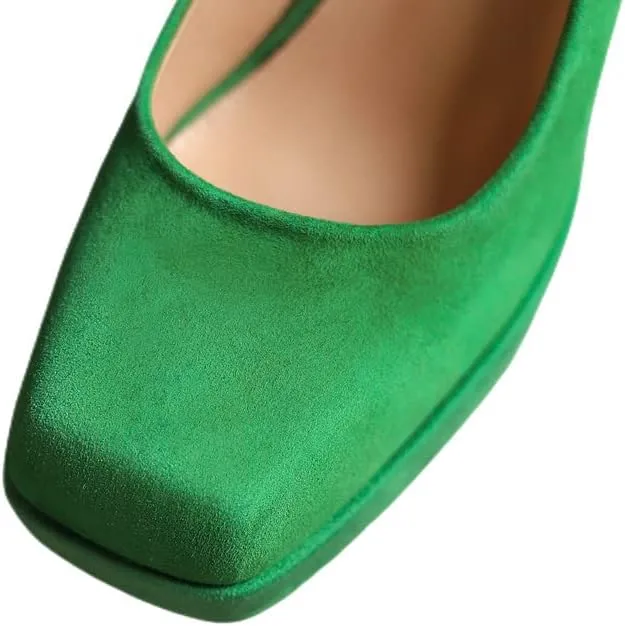 TinaCus Suede Leather Square Toe Handmade Platform High Chunky Heels Stylish Women's Pumps Shoes