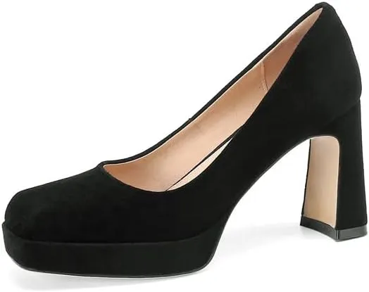 TinaCus Suede Leather Square Toe Handmade Platform High Chunky Heels Stylish Women's Pumps Shoes