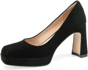 TinaCus Suede Leather Square Toe Handmade Platform High Chunky Heels Stylish Women's Pumps Shoes