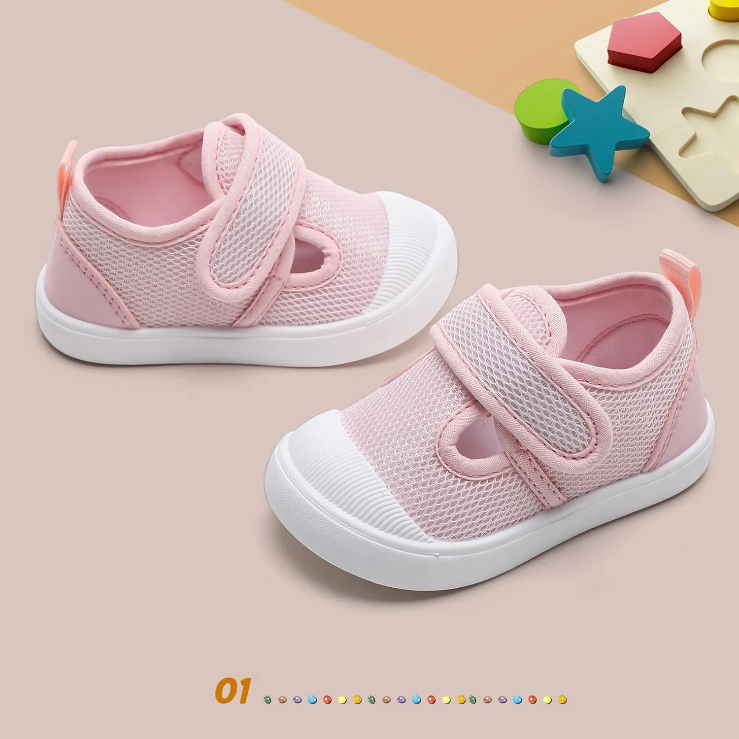 Toddler Girls Boys Shoes Kids Canvas Sneakers with Cartoon Print Adjustable Strap