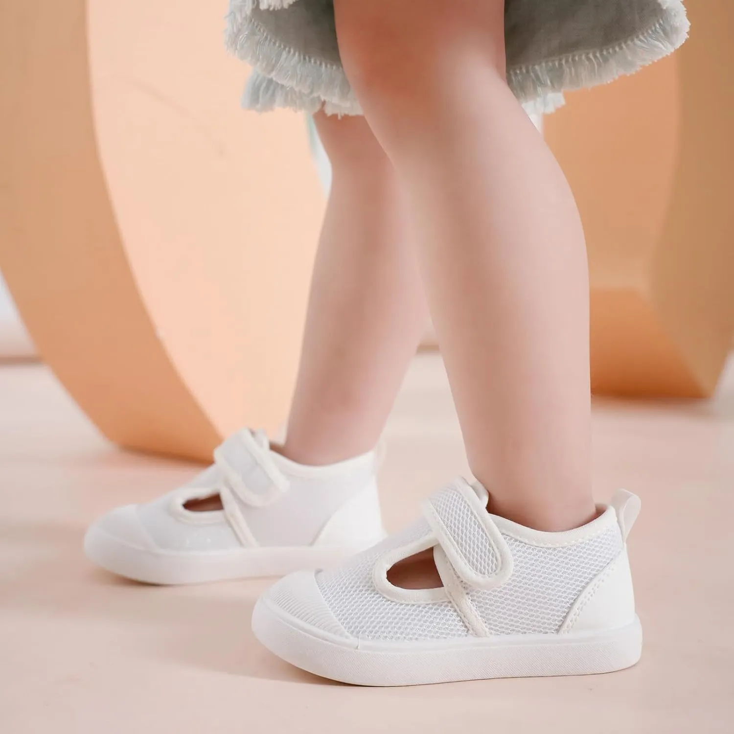 Toddler Girls Boys Shoes Kids Canvas Sneakers with Cartoon Print Adjustable Strap