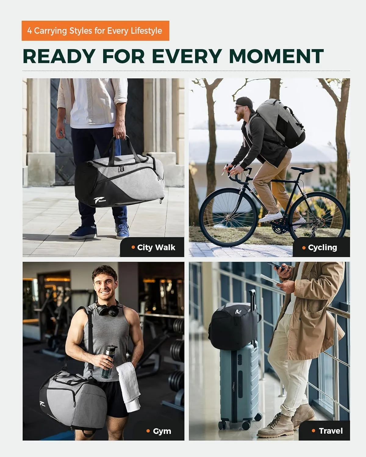 Tolaccea Gym Bag for Men Women, Large Sport Duffel Bags with Shoe Compartment Wet Compartment, Travel Duffel Bag Backpack, Weekender Bags Carry On Backpack for Gym, Travel, Fitness, Workout(Grey, 47L)
