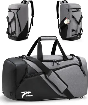 Tolaccea Gym Bag for Men Women, Large Sport Duffel Bags with Shoe Compartment Wet Compartment, Travel Duffel Bag Backpack, Weekender Bags Carry On Backpack for Gym, Travel, Fitness, Workout(Grey, 47L)